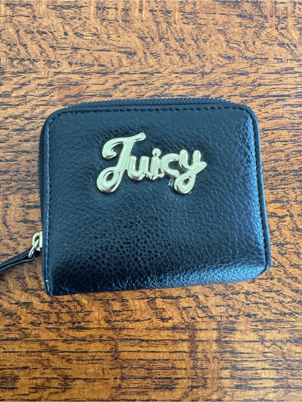 NWOT Juicy Couture Black Pebbled Zip Around Wallet with Gold Hardware